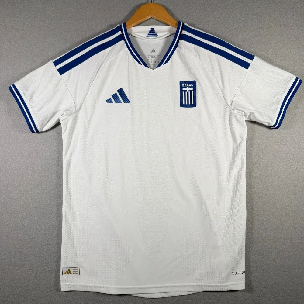 Adidas Greece National Team Home Jersey White Blue KF3555 Mens Large Slim Fit
